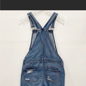 American Eagle Distressed Tomgirl Shortall Denim Overalls Medium